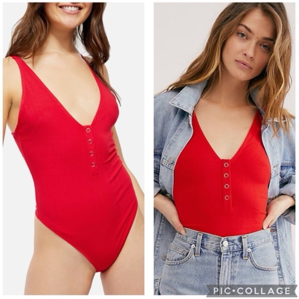 Intimately Free People Larissa Snap Bodysuit Red